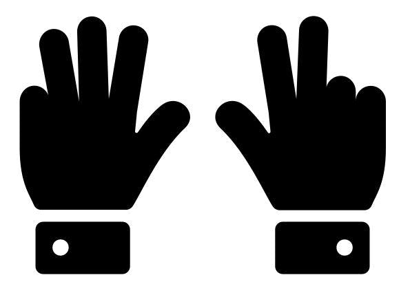 Illustrasjon av to hender som til sammen holder opp sju fingre -en finger hvor hver av de sju coaching-spørsmålene