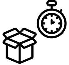 Skisse av en stoppeklokke og en boks, for å illustrere en tidsboks